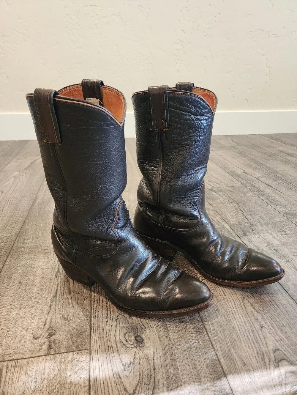 Vintage Nocona Mens Western Cowboy Boots Dark Brown Size 8 1/2 D Pull-On Tab